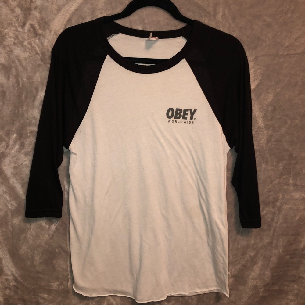 Obey Black and White Baseball Long Sleeve